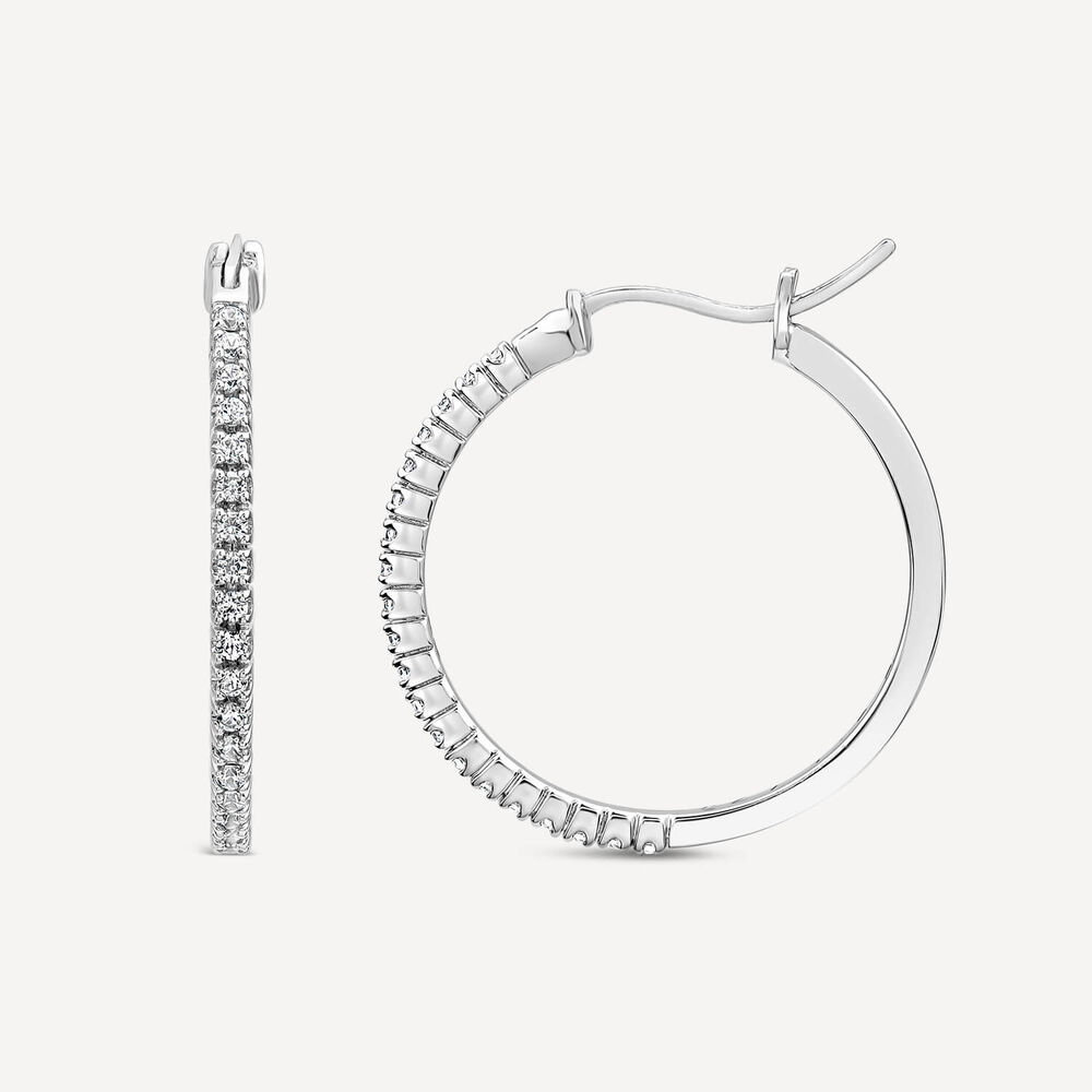 9ct White Gold 0.25ct Diamond Hoop Earrings image number 2