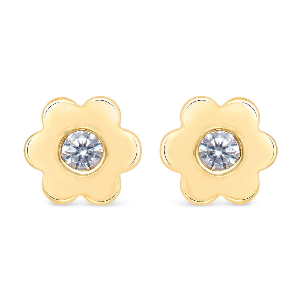 9ct Yellow Gold Cubic Zirconia Set Simple Flower Kids Stud Earrings image number 0