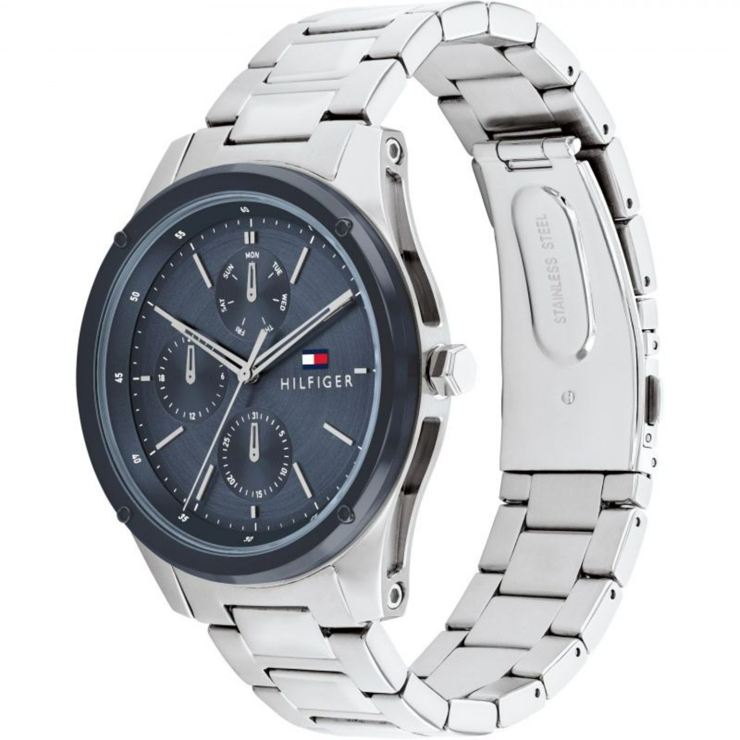Tommy hilfiger men's grey ip blue dial bracelet watch best sale