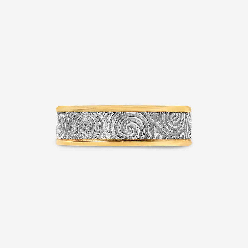 Sterling Silver Newgrange Spiral 10ct Rims Gents Claddagh Ring