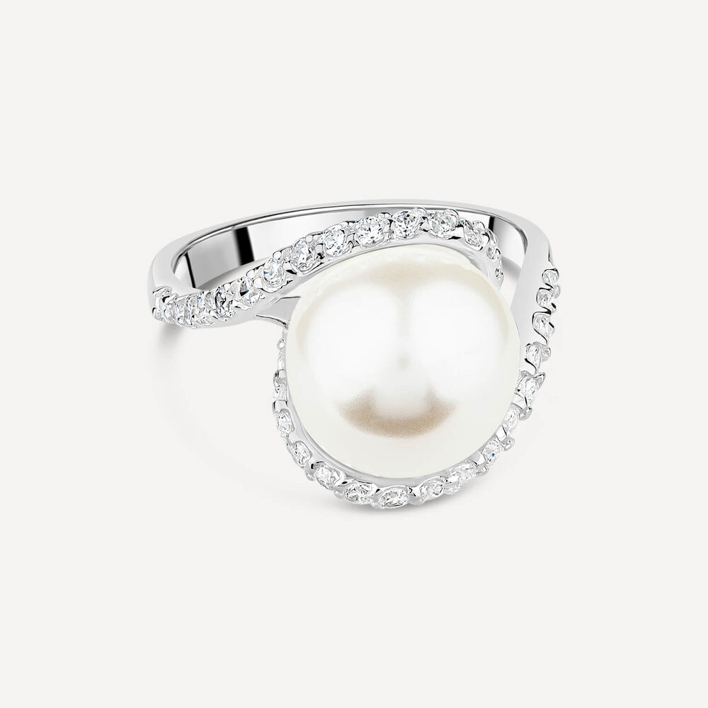 Sterling Silver Pearl & Cubic Zirconia Twist Ring image number 2