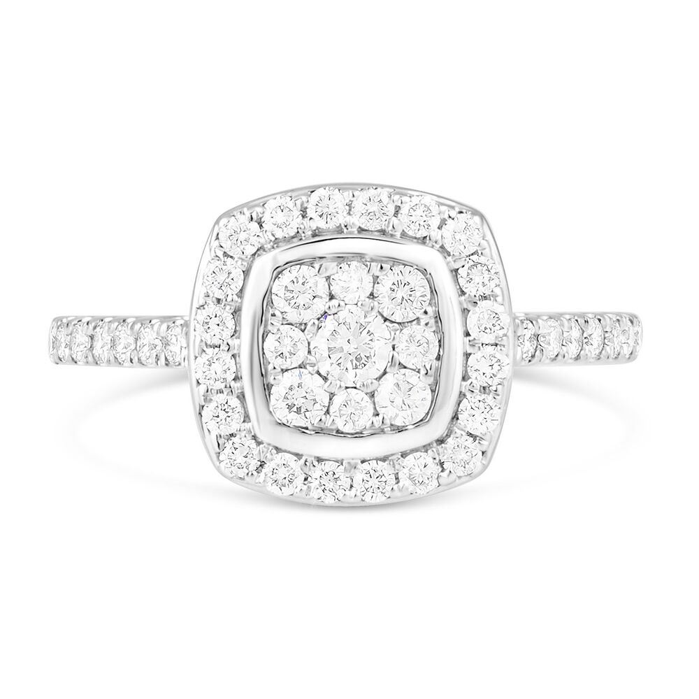 Ladies 18ct White Gold and Diamond Square Cluster Engagement Ring - Special Price image number 1