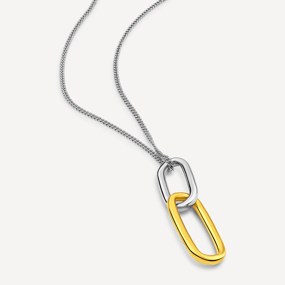 Sterling Silver Two Tone Double Oval Link Pendant