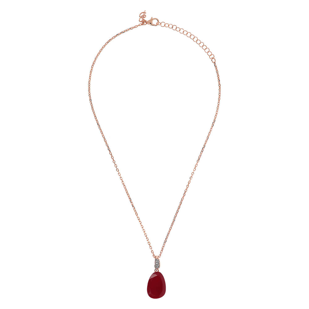 Bronzallure Cameo Collection Plum Agate Cubic Zirconia Tear Drop Pendant 17.5' Ladies Necklace