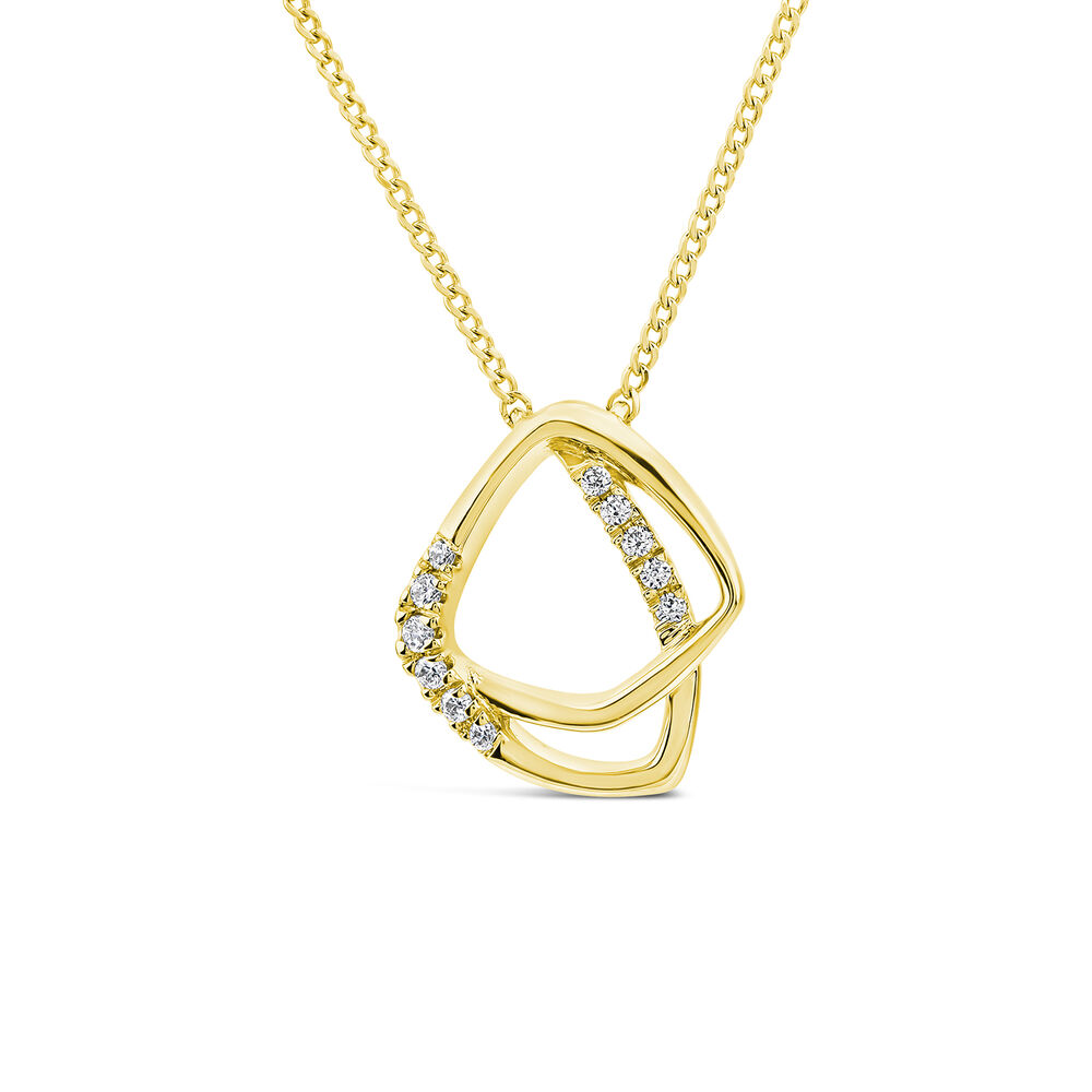 9ct Yellow Gold 0.06ct Diamond Set Double Shapes Necklet