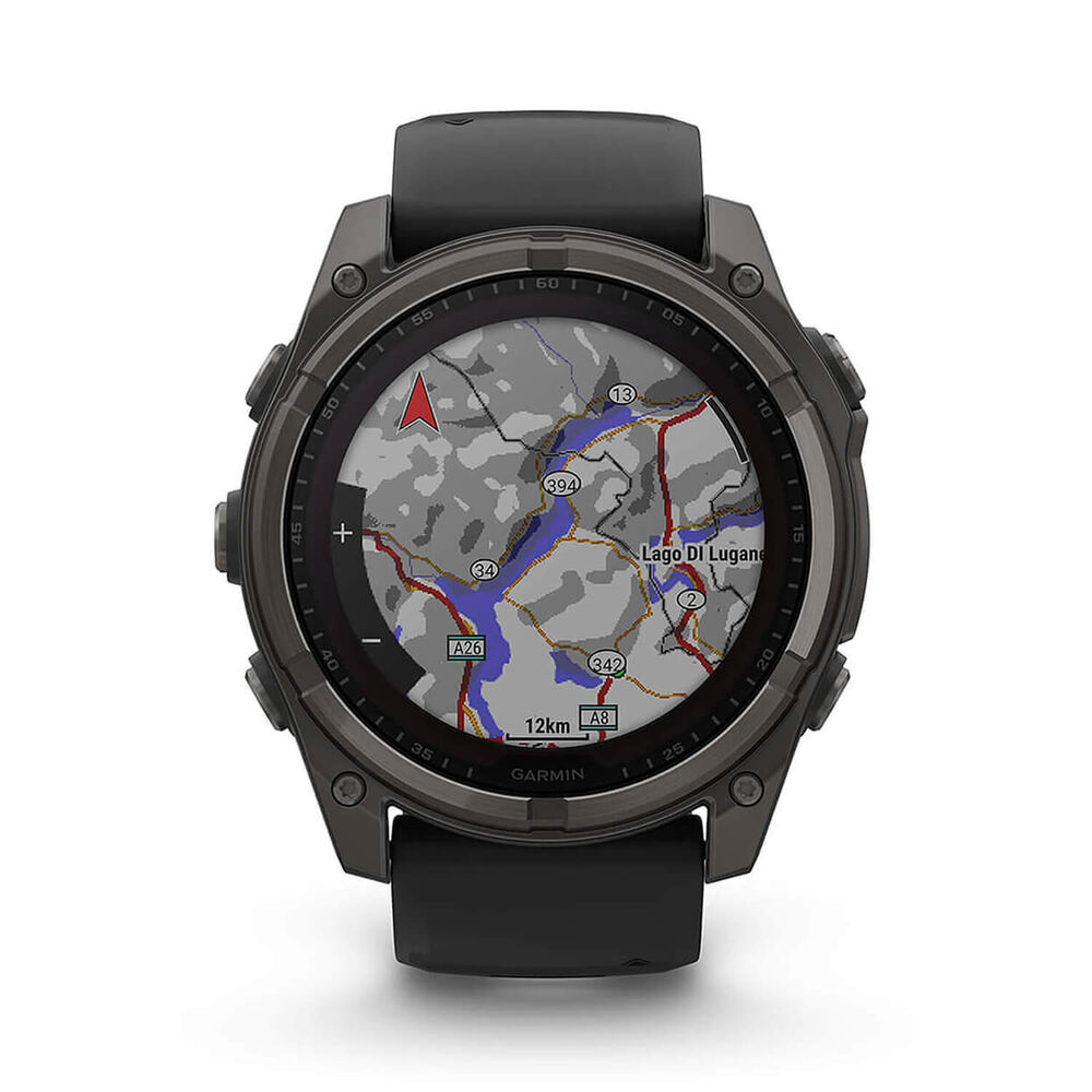 Garmin fenix&reg; 8 Solar 51mm Carbon Grey DLC Titanium Case Black Pebble Gray Silicon Strap Watch