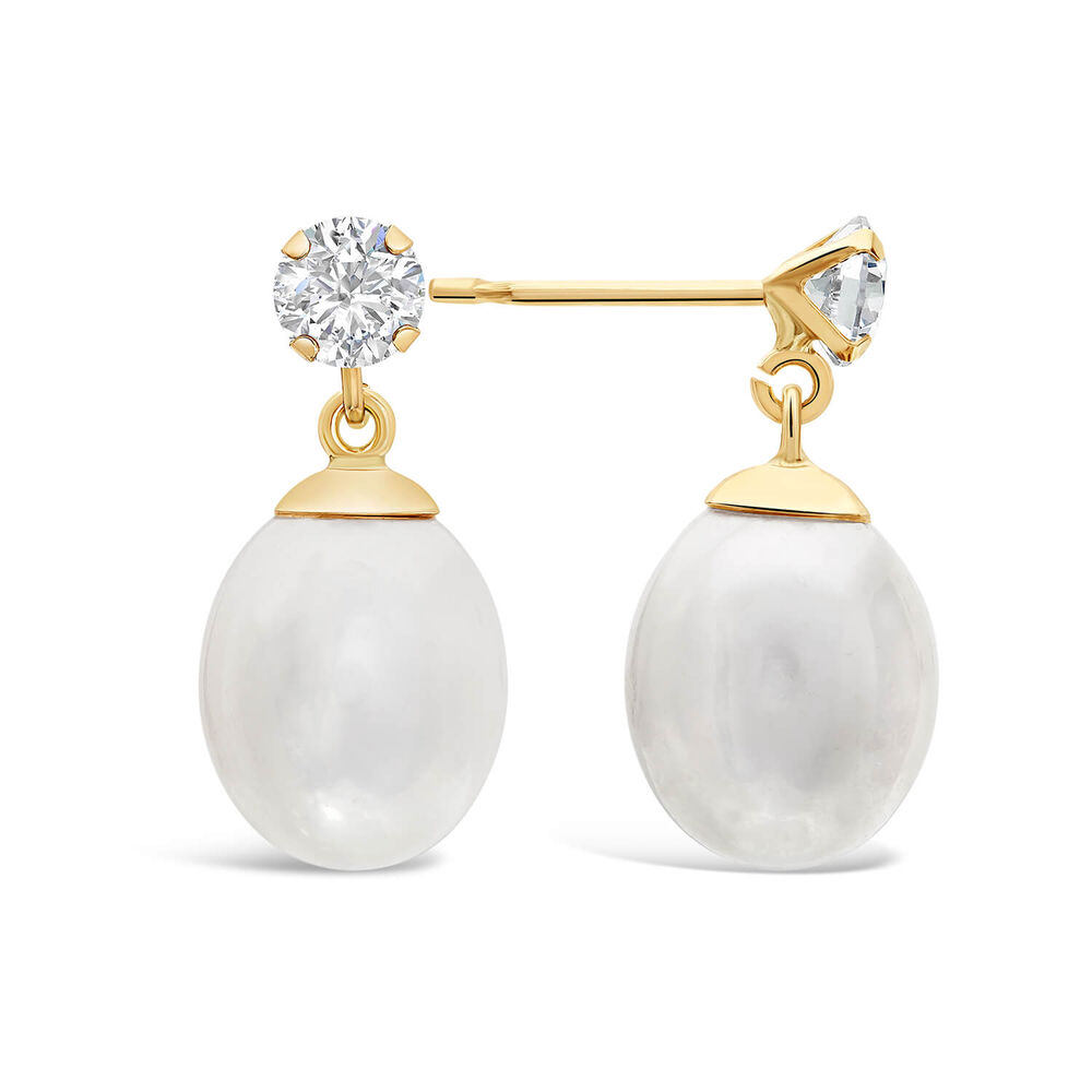 9ct Gold Freshwater Pearl and Cubic Zirconia Earrings image number 1