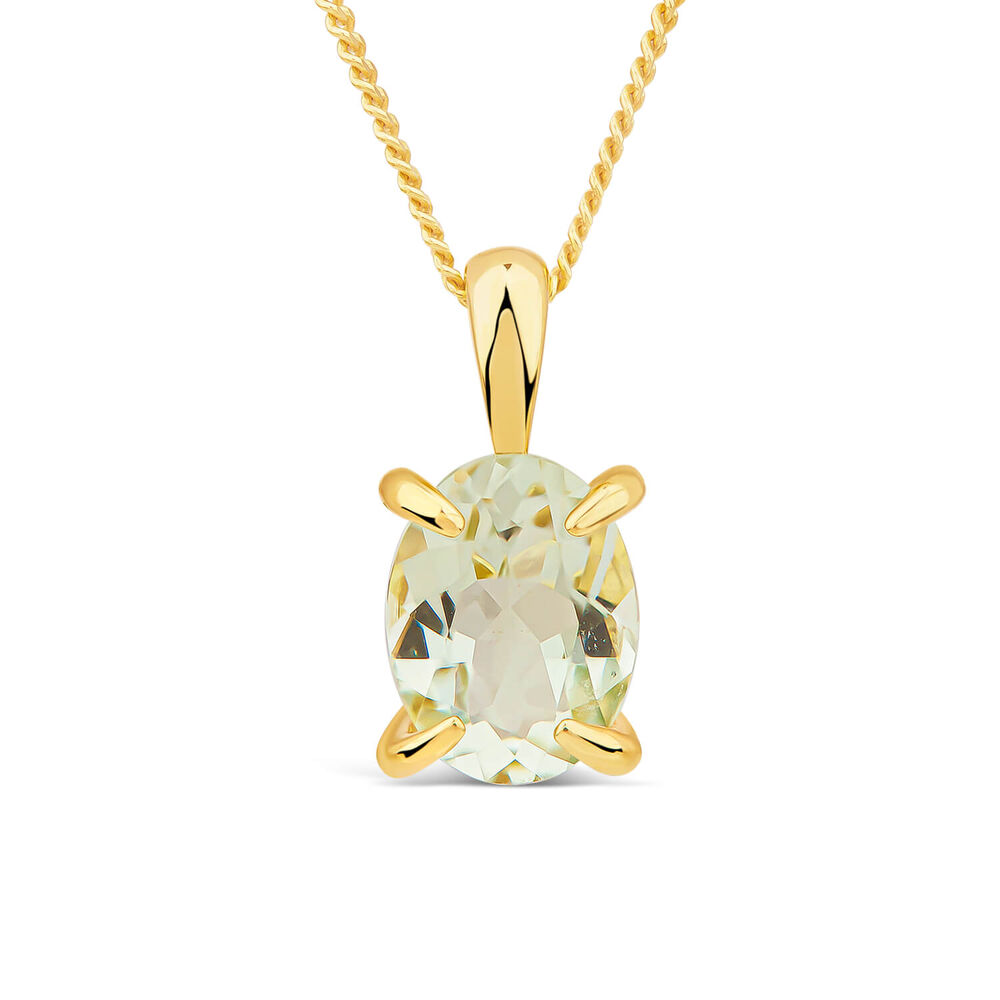 9ct Yellow Gold Oval Green Amethyst Pendant image number 0