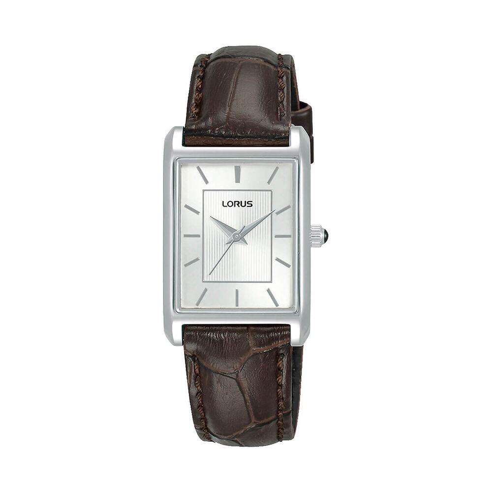 Lorus Quartz Ladies 22mm Silver Dial Steel Case Brown Leather Strap Watch