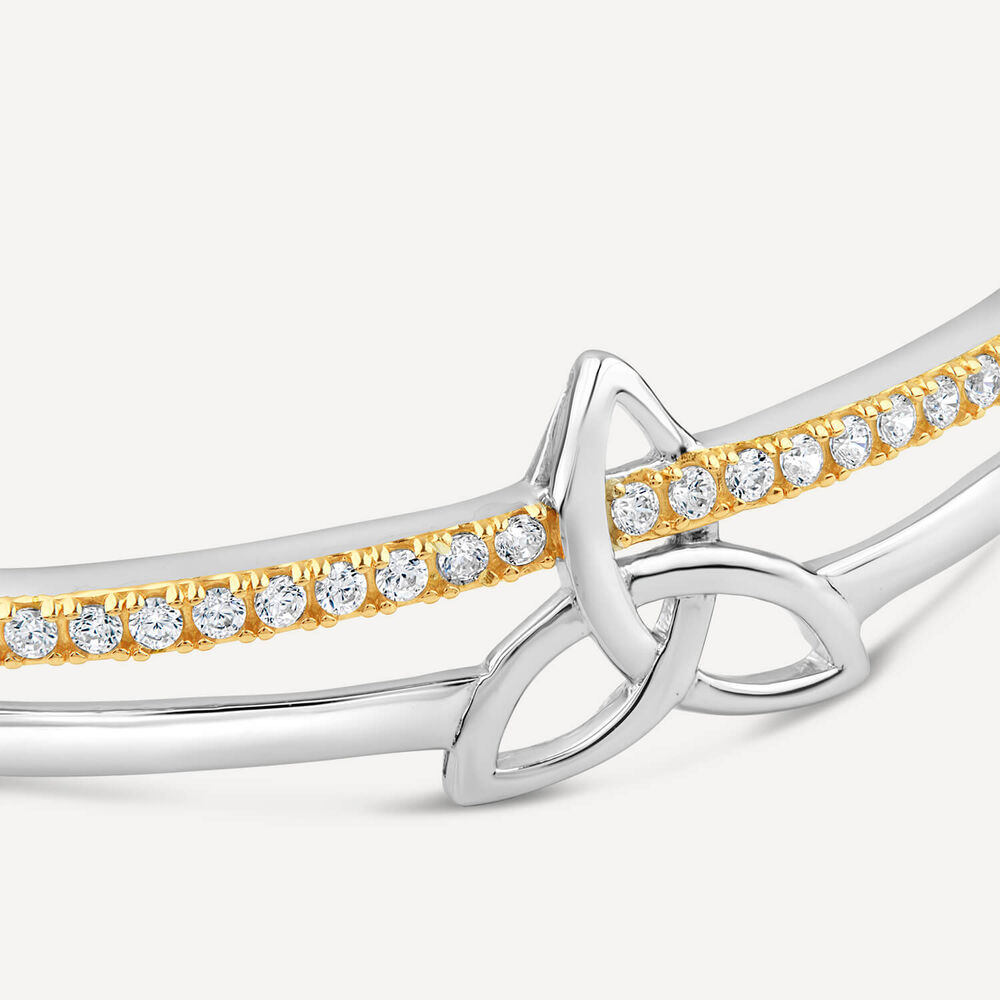 Sterling Silver & Rose Gold Plated Trinity Knot Cubic Zirconia Bangle image number 2