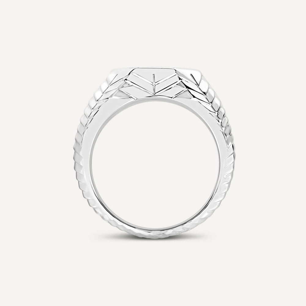 Sterling Silver Octagon Patterned Sides Men's Signet Ring image number 3