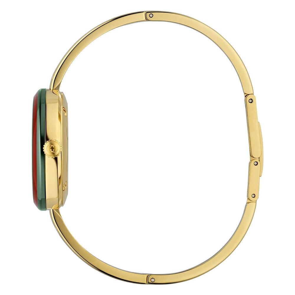 Gucci Play 28mm White Dial Interchangable Bezels Gold Tone Bangle Watch image number 3