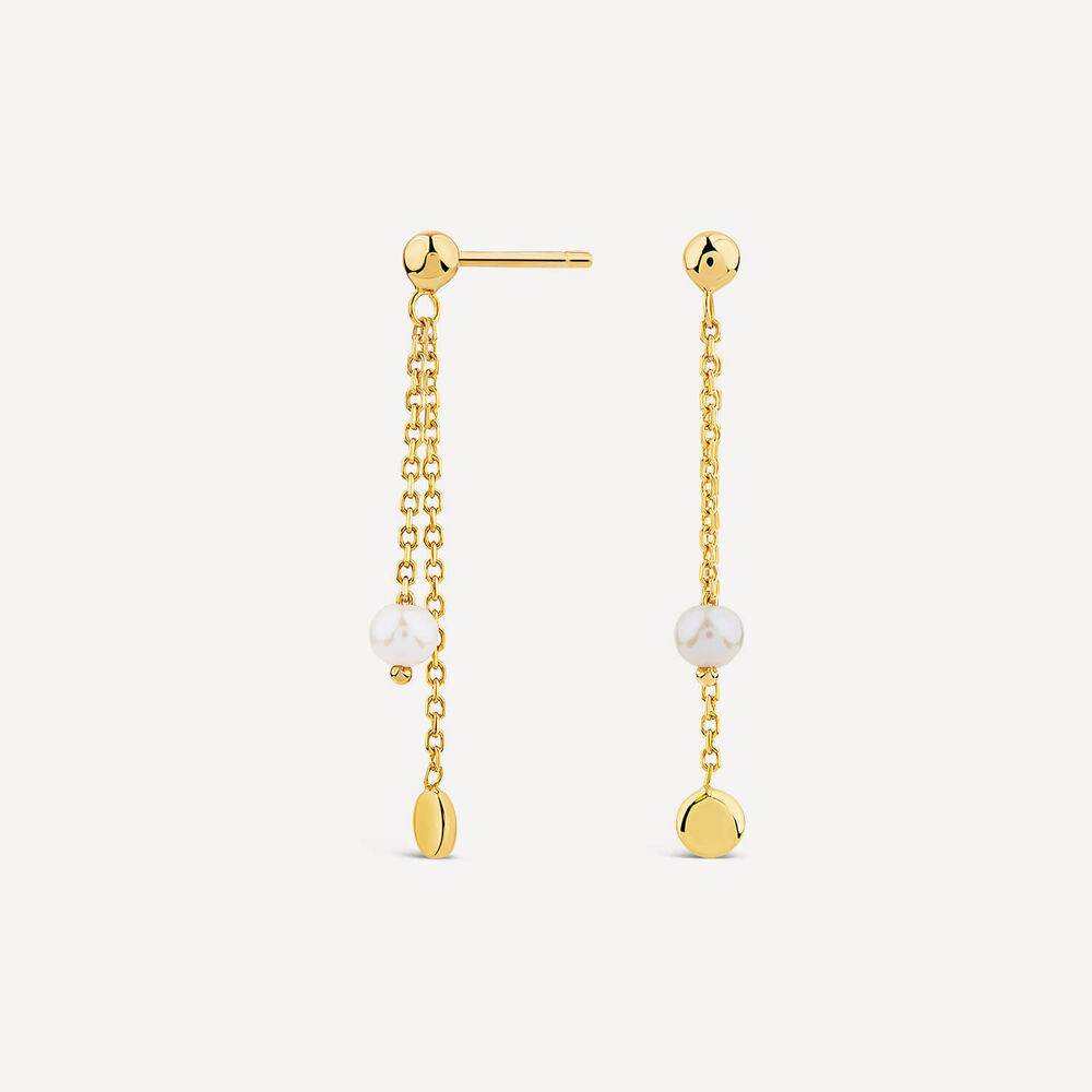 9ct Yellow Gold Pearl & Bead Drop Earrings image number 1