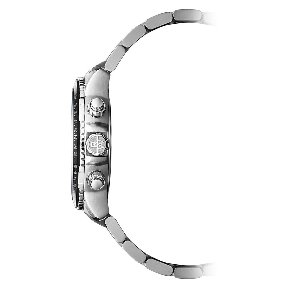 Raymond Weil Tango 43mm Quartz Black Dial Chronograph Yellow Detail Steel Case Bracelet Watch image number 2