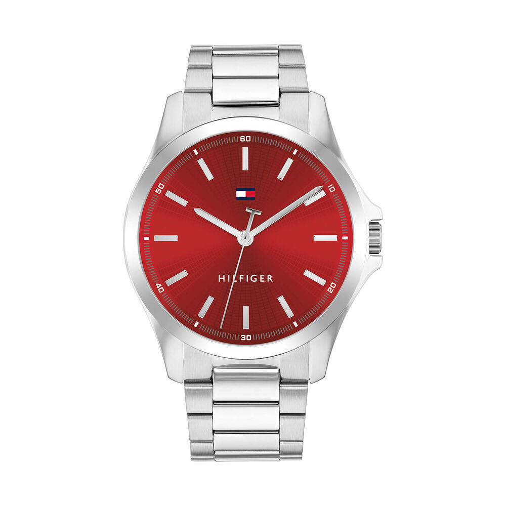 Tommy Hilfiger 43mm Red Dial Stainless Steel Bracelet Watch image number 0