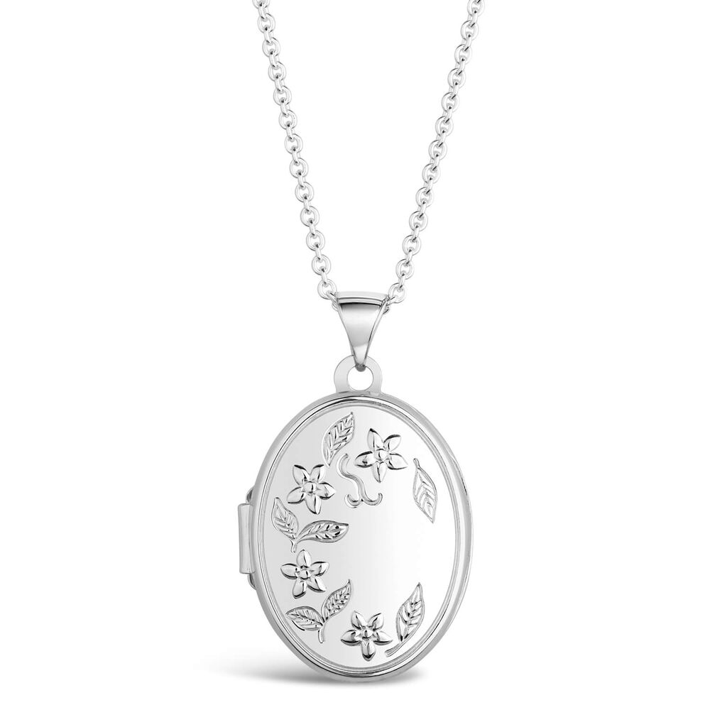 Silver engraved oval flower locket (Chain Included)