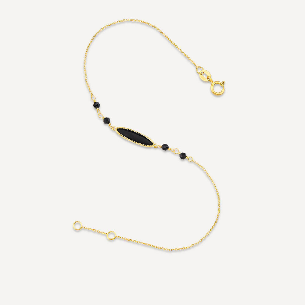 9ct Yellow Gold Black Enamel Beads & Oblong Oval Bracelet image number 3