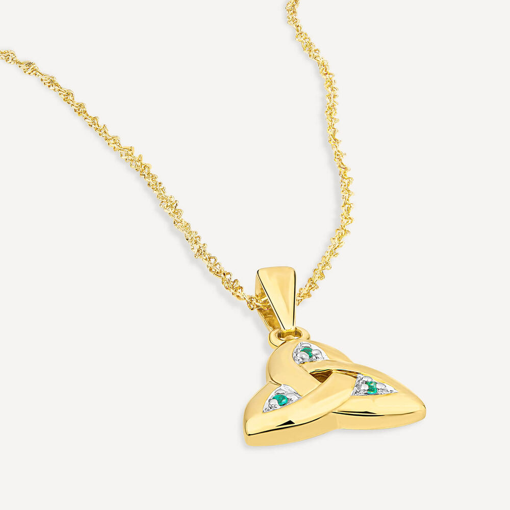 14ct Yellow Gold Emerald Trinity Knot Pendant image number 3