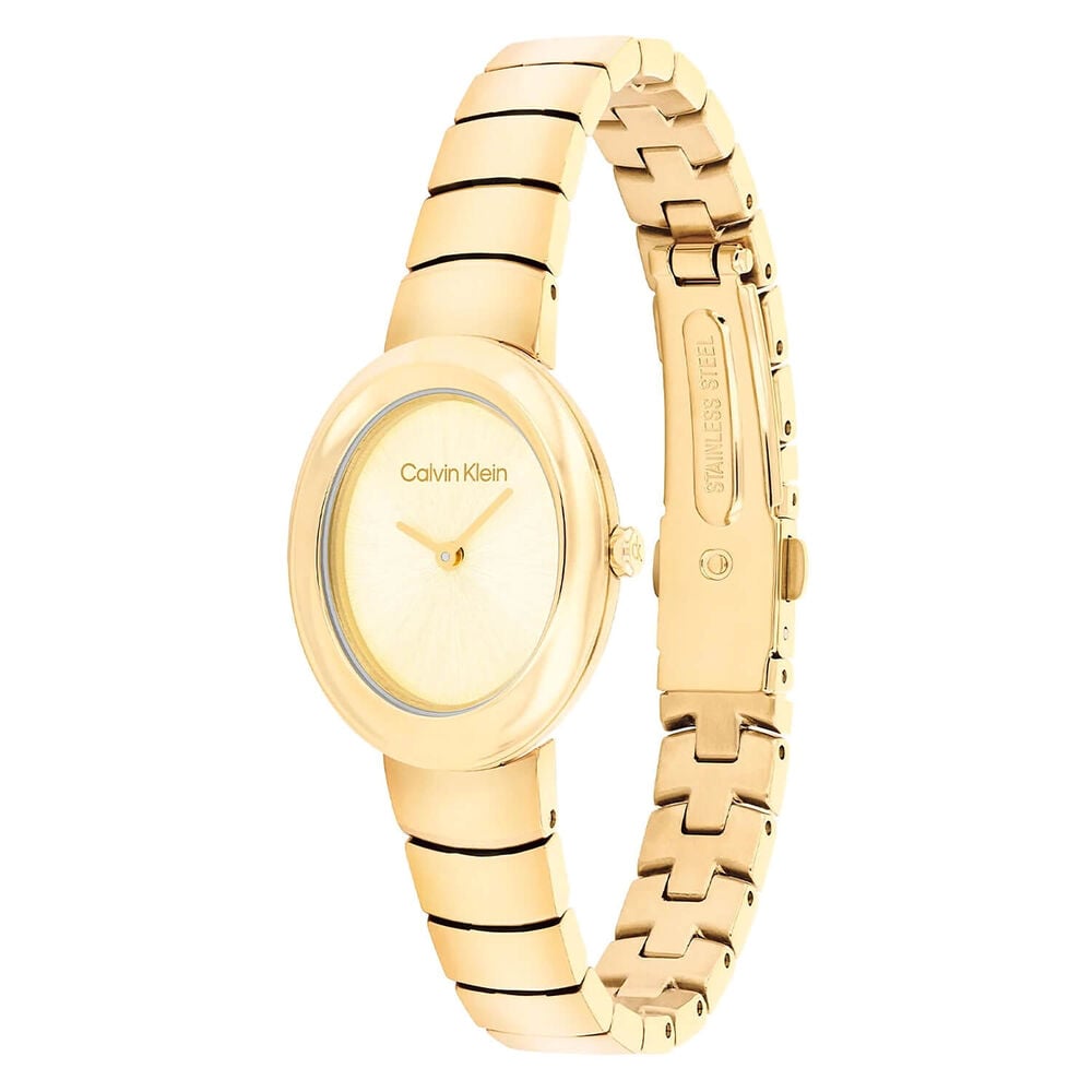 Calvin Klein Twisted Bezel 24mm Gold Dial Gold Tone Steel Bracelet Watch