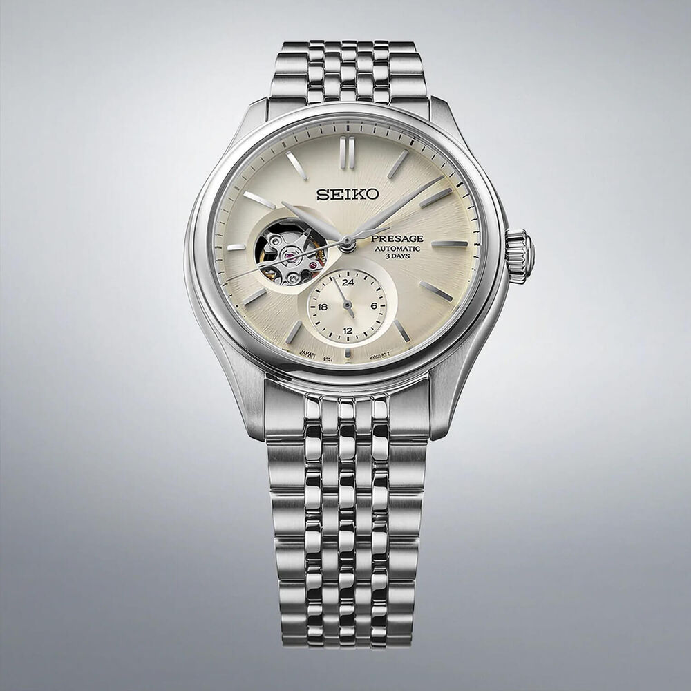Seiko Presage Classic Series 'Shiro-iro' Open Heart 40mm White Dial Steel Bracelet Watch image number 3