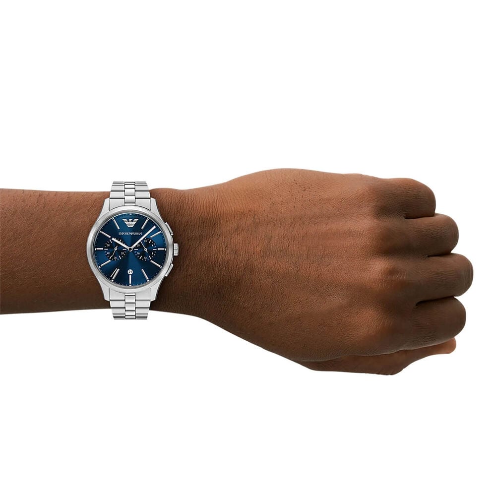 Emporio Armani 42mm Blue Dial Stainless Steel Bracelet Chronograph Watch image number 4