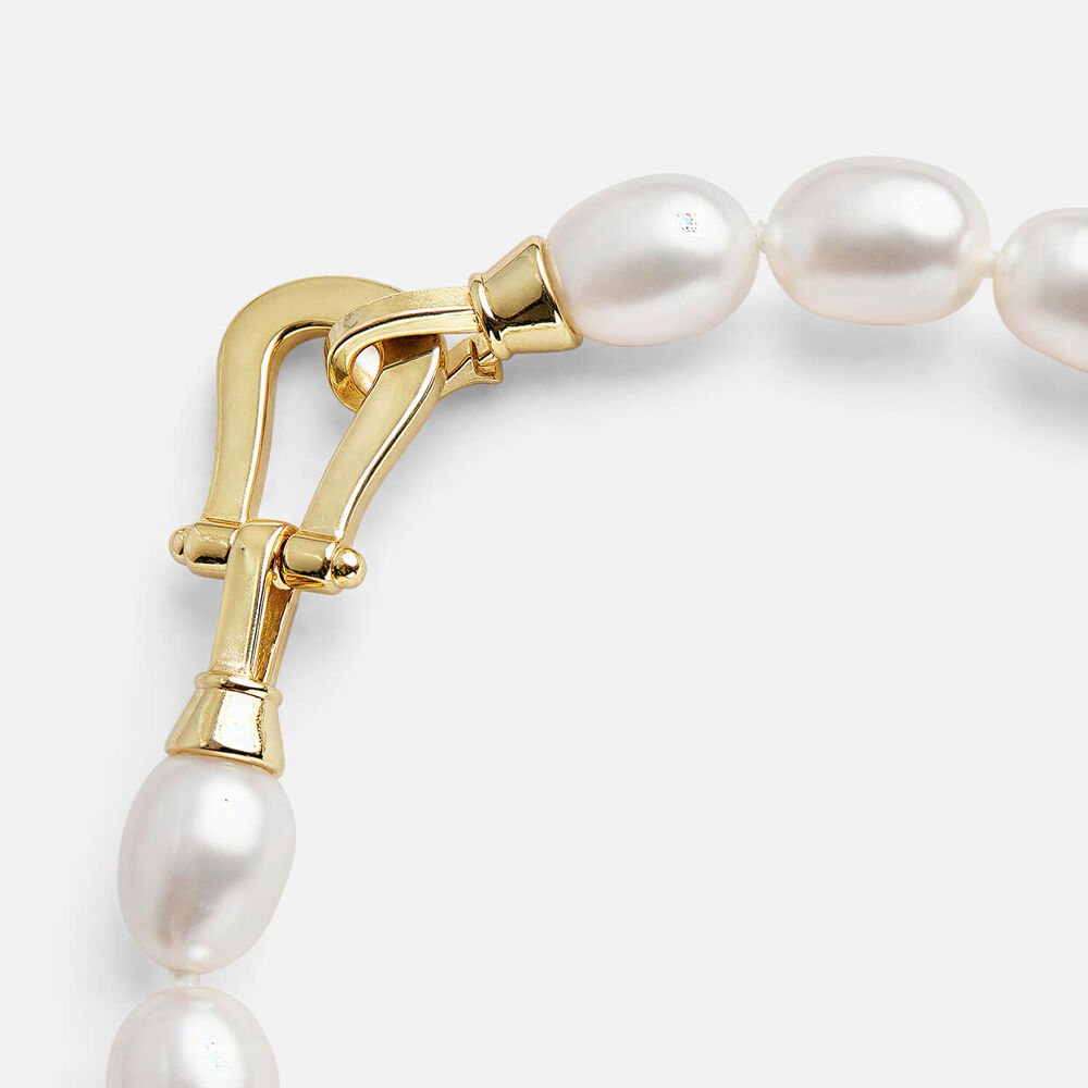 Sterling Silver Oval Freshwater Pearl Yellow Gold Plated Stirrup Clasp Bracelet
