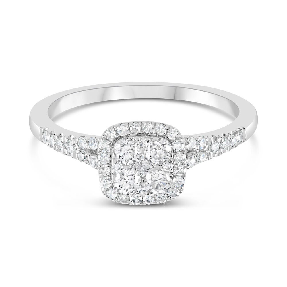 Platinum 0.50ct Diamond Cushion Cluster Split Shoulder Ring image number 4