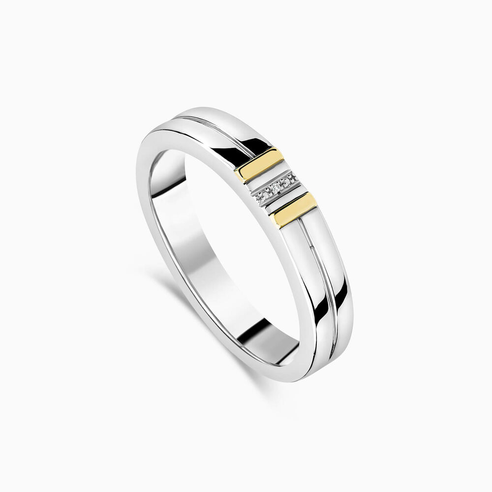 Sterling Silver & 9ct Yellow Gold 0.002ct Diamond Set Centre Lined Ring image number 0