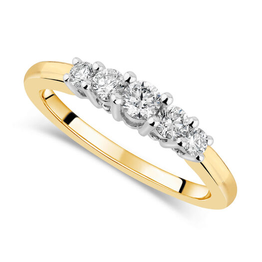 18ct Yellow Gold Claw 5 Stone 0.51ct Diamond Ladies Ring