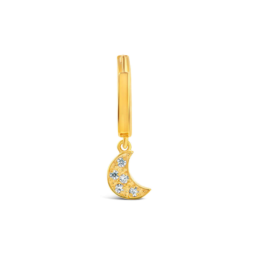9ct Yellow Gold Cubic Zirconia Set Moon Single Drop Earring image number 0