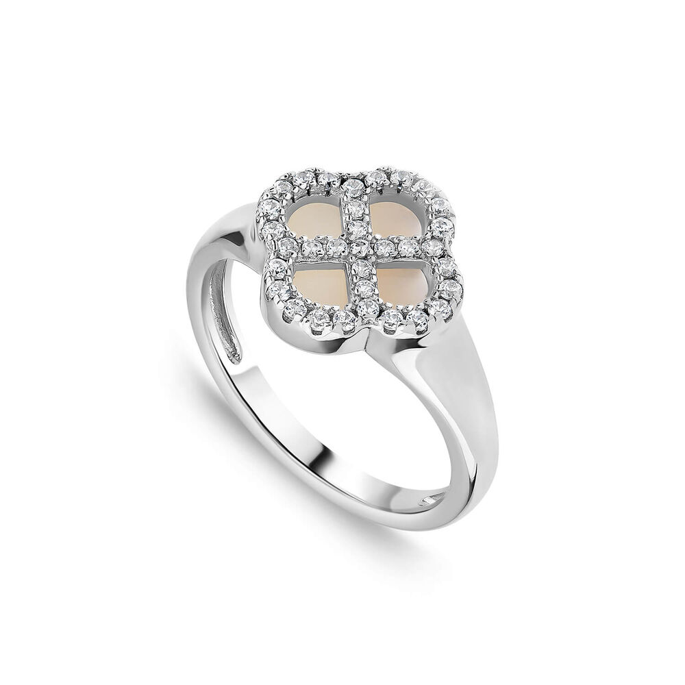 Sterling Silver Iridescent Centre Cubic Zirconia Clover Petal Ring