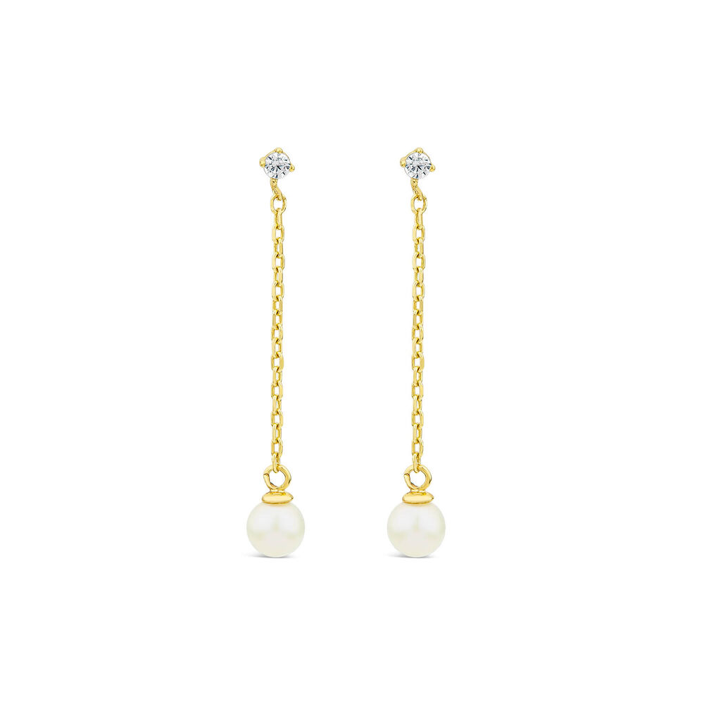 9ct Yellow Gold Cubic Zirconia Top & Chain Pearl Drop Earrings image number 0