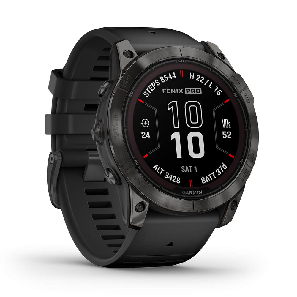 Garmin Fenix 7X Pro Sapphire Solar 51mm Carbon Grey DLC Titanium Case Black Strap Watch image number 4