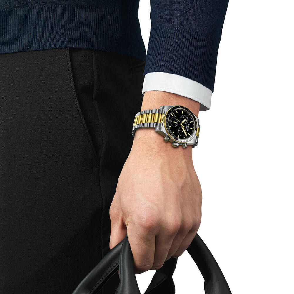 Tissot PR516 Chronograph 40mm Black Dial Two Tone Steel Bracelet Watch image number 3