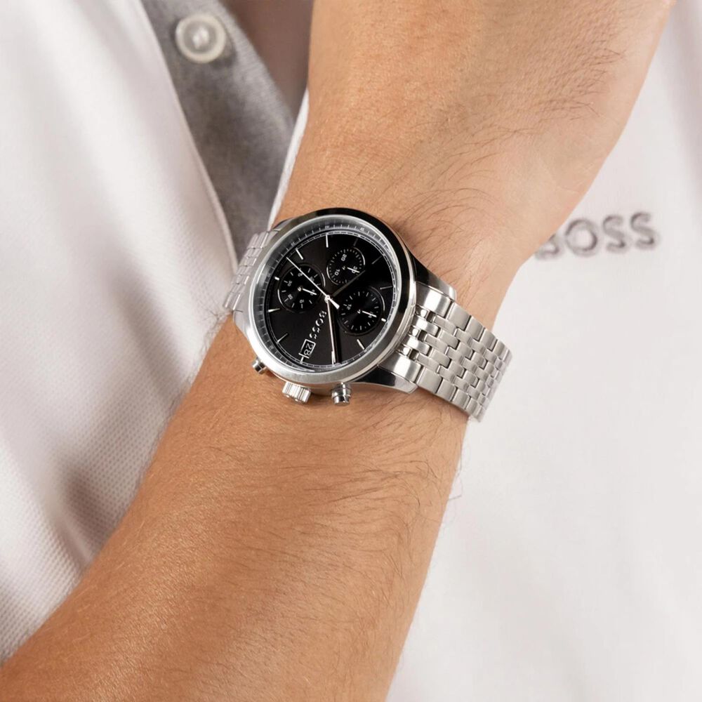 BOSS Stratus 41mm Black Dial Stainless Steel Bracelet Chronograph Watch image number 3