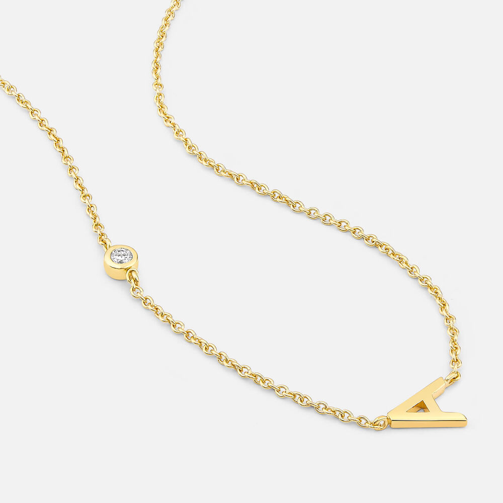 Yellow Gold Plated Vermeil Sterling Silver 0.06ct Lab Grown Diamond Initial A Necklet