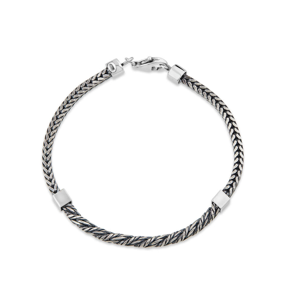 Sterling Silver Oxidised Rope & Herringbone Link Bracelet image number 0