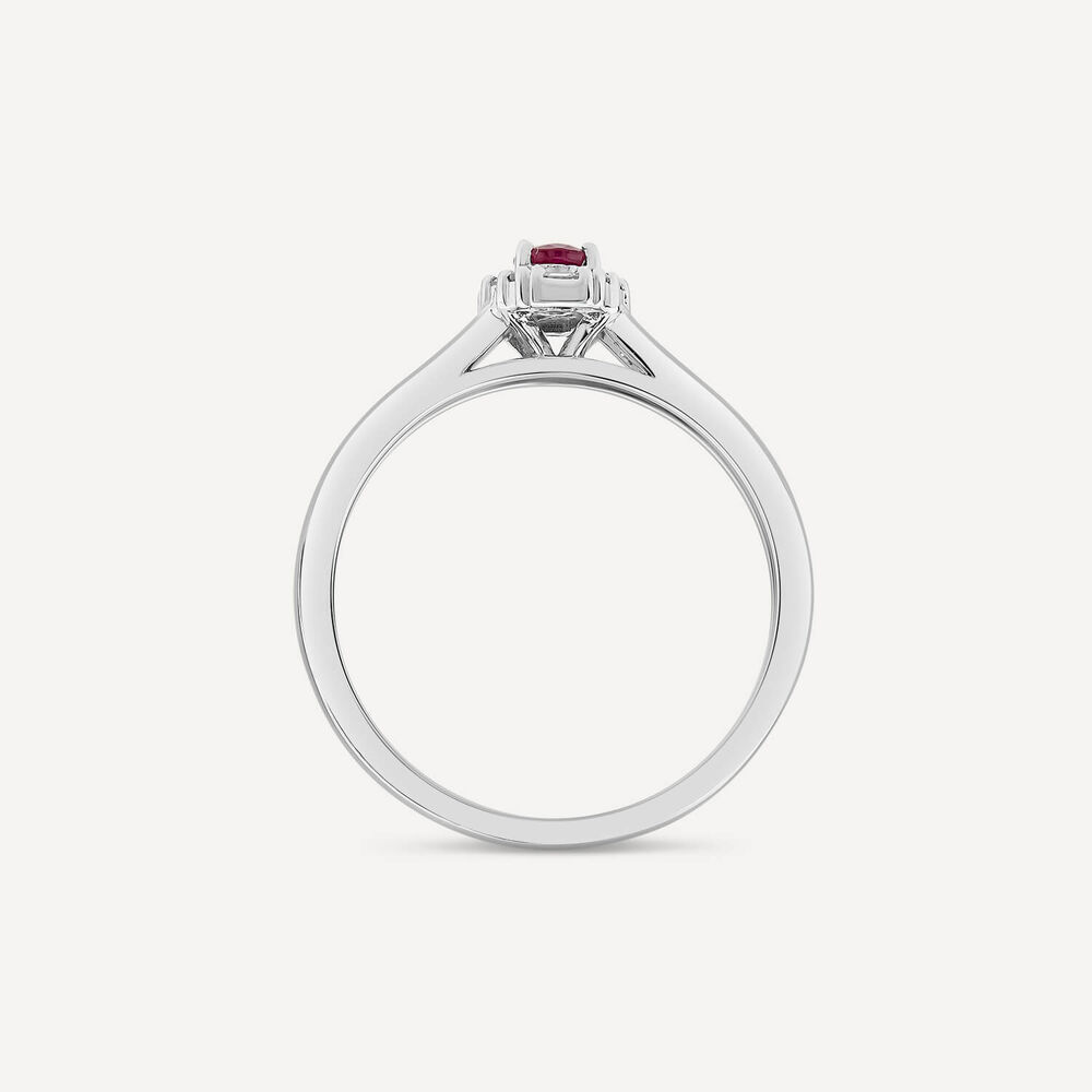 9ct White Gold Oval Ruby Centre 0.15ct Diamond Halo & Shoulders Ring image number 3