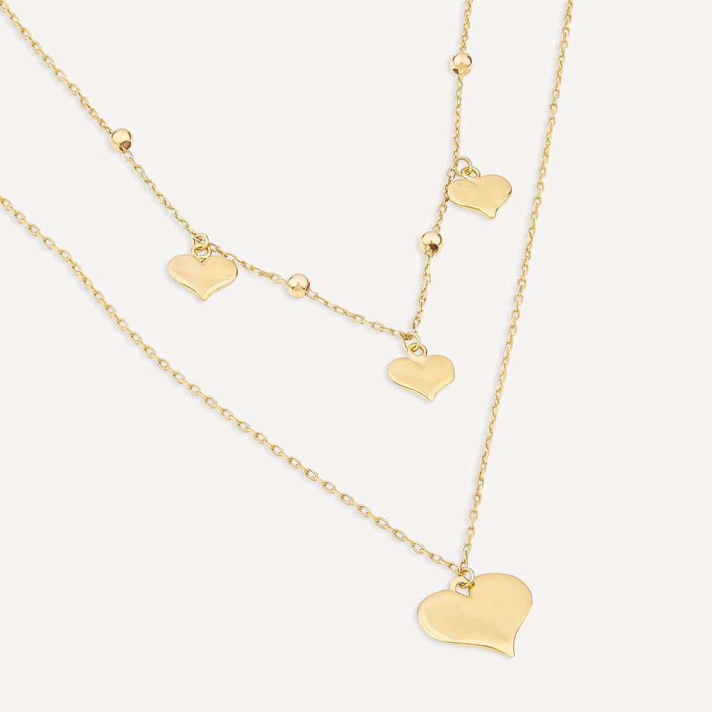 9ct Yellow Gold Polished Hearts Two Layer Necklet image number 2