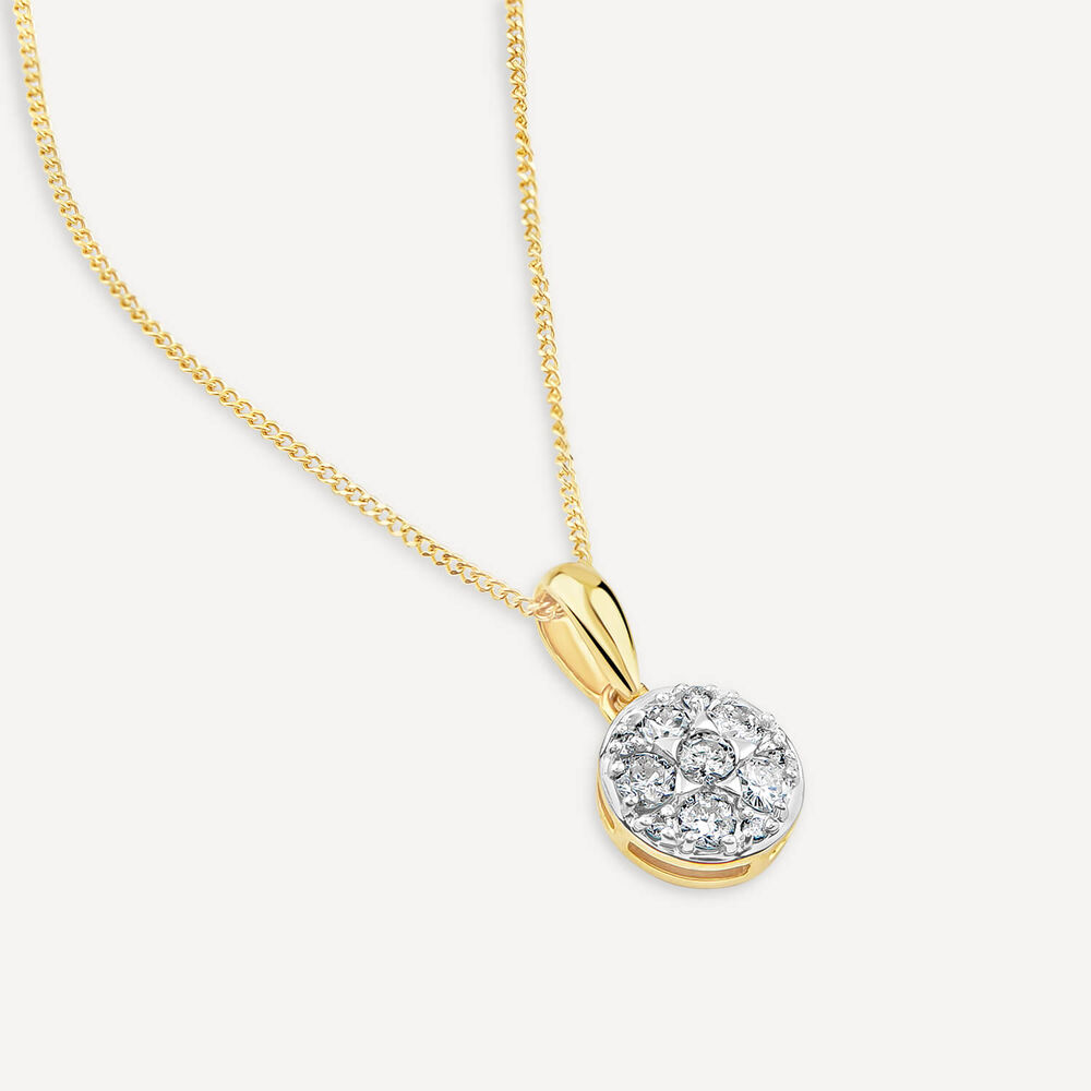 9ct Yellow Gold Round 0.25ct Diamond Cluster Pendant image number 3