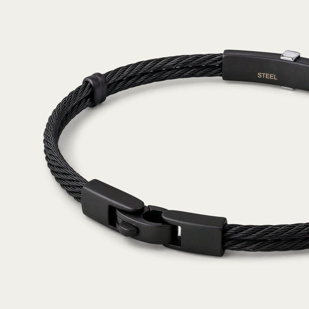 Stainless Steel Black PVD Wire & Bar 14ct Gold Accent Bracelet