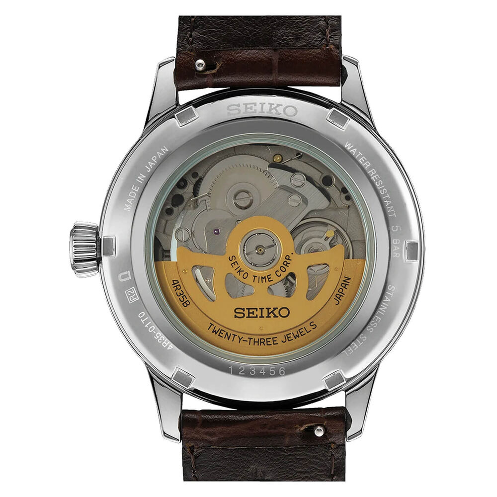 Seiko Presage Cocktail Time "Blue Moon" 40.5mm Blue Dial Brown Strap Watch