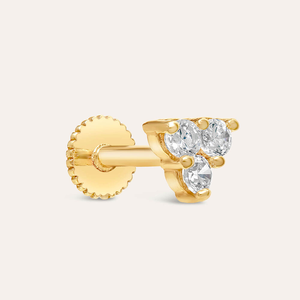9ct Yellow Gold 3 Cubic Zirconia Triangle Single Stud Earring