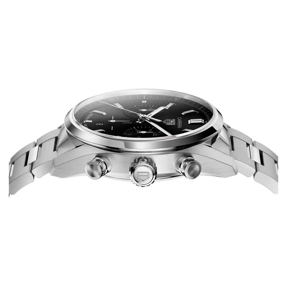 TAG Heuer Carrera 42mm Black Chronograph Steel Case Bracelet Watch image number 3