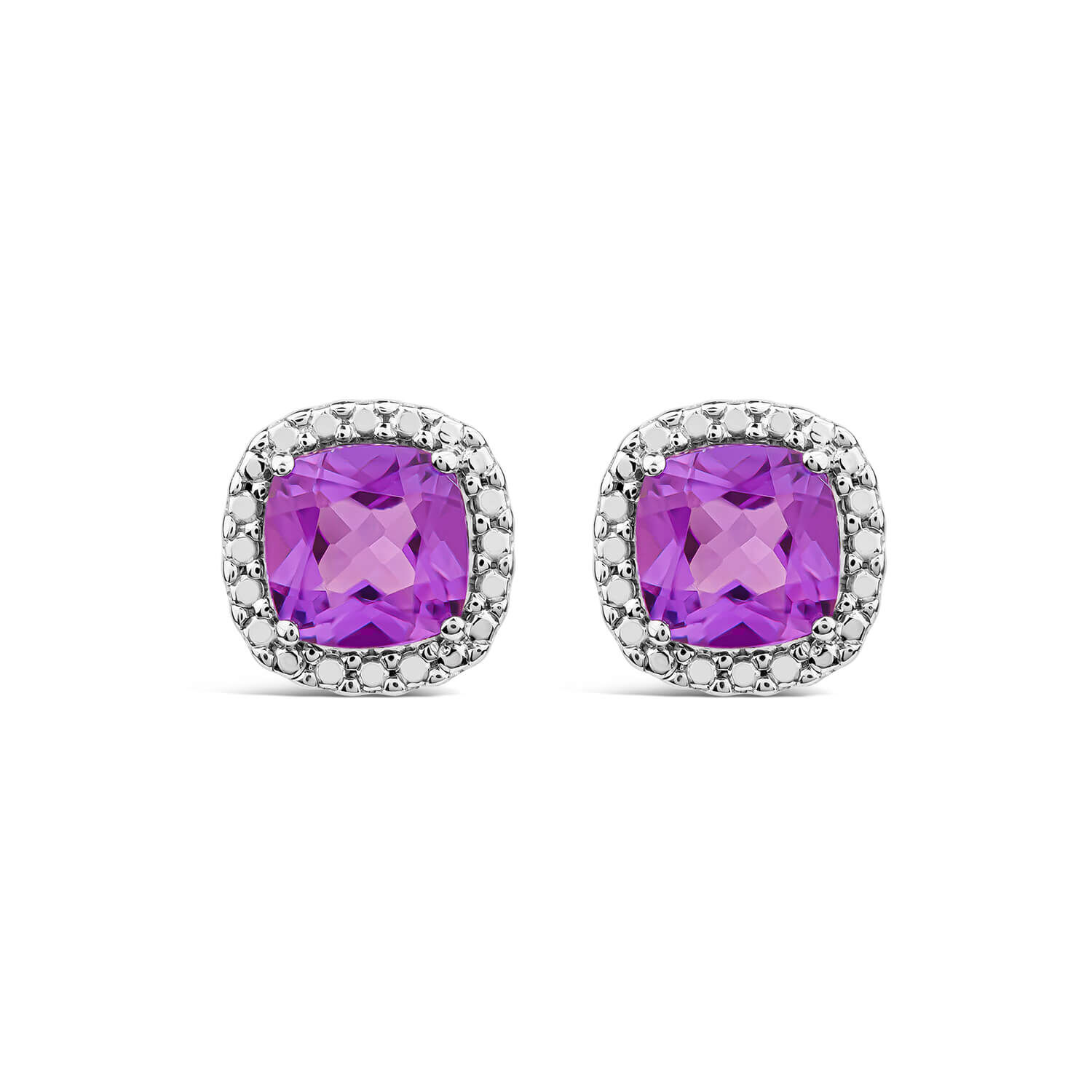 9ct White Gold Amethyst Cushion Stud Earrings
