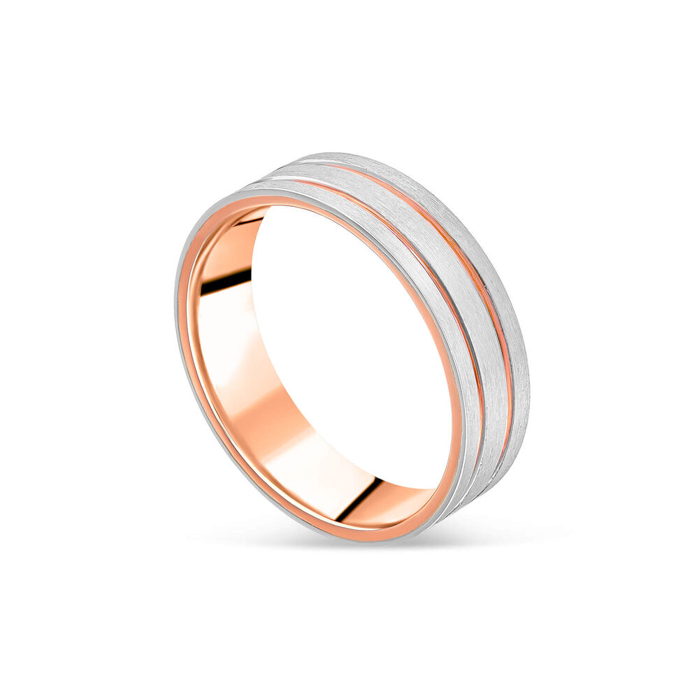 9ct Rose Gold & Platinum 2 Row Groove Men's Wedding Ring image number 0