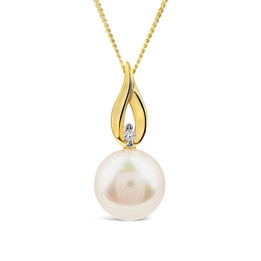 9ct Yellow Gold Freshwater Pearl & Diamond Set Top Pendant