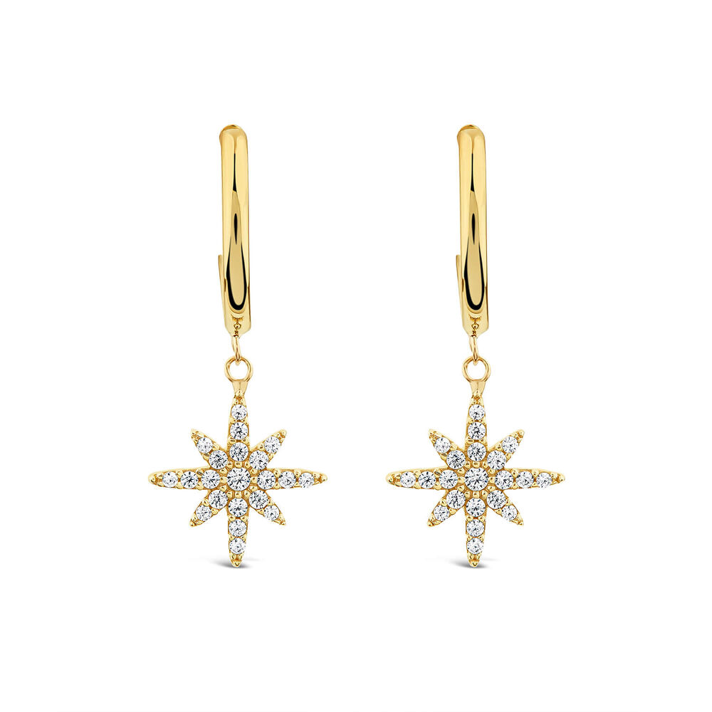 9ct Yellow Gold Cubic Zirconia Set North Star Hoop Earrings