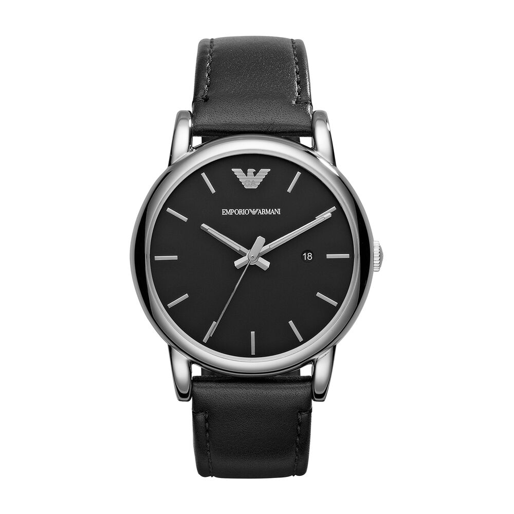 Emporio Armani Men's Black Dial Leather Strap Watch