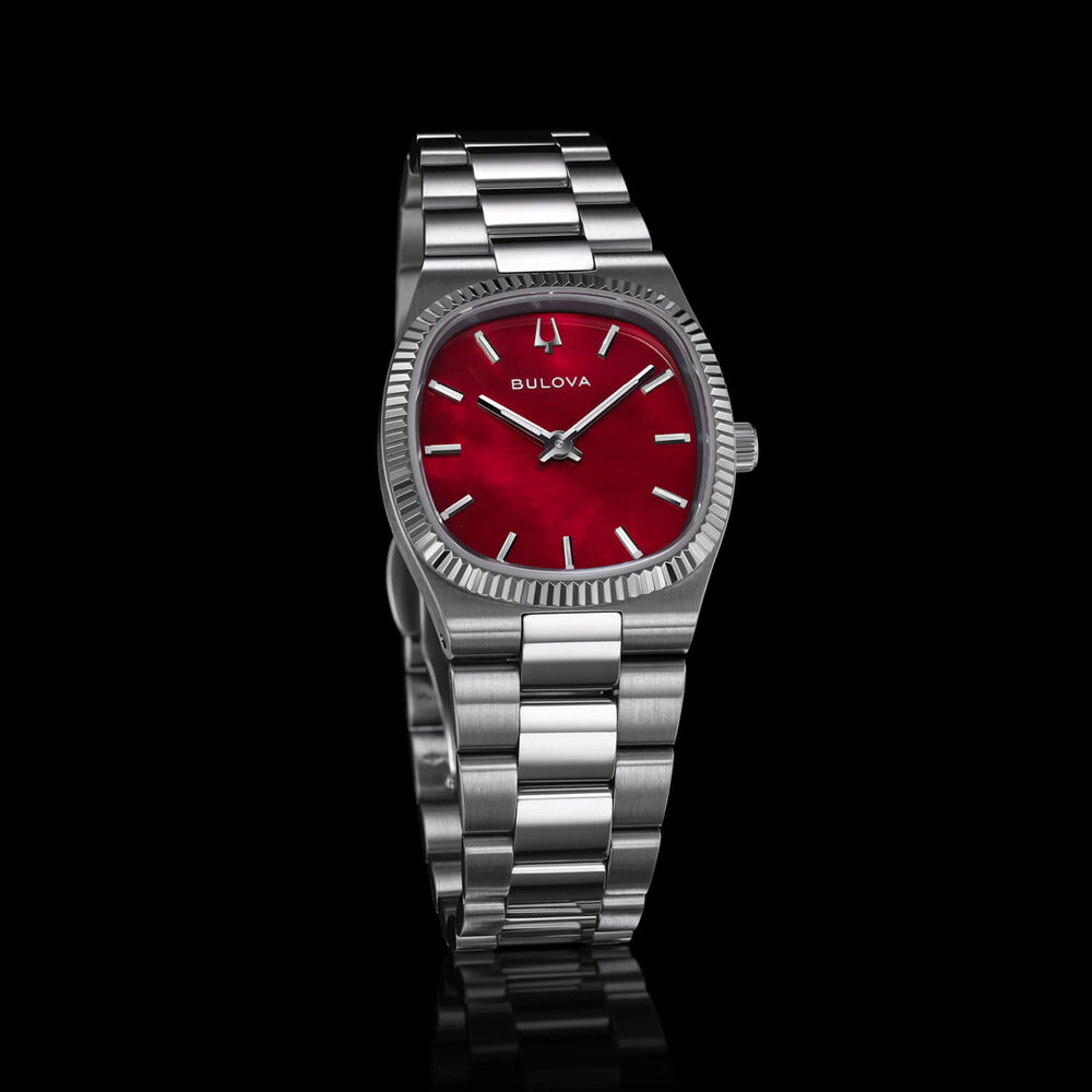 Bulova Super Seville Mini 25mm Red Dial Stainless Steel Bracelet Watch